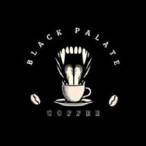 BLACK PALATE. COFFEE. UNA BOCA CON COLMILLOS Y SUS DETALLES, LENGUA, TAZA, GRANOS DE CAFÉ