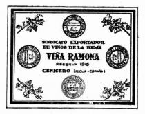 SINDICATO EXPORTADOR DE VINOS DE LA RIOJA VIÑA RAMONA RESERVA 1910 CENICERO (RIOJA-LOGROÑO)
