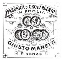 FABBRICA DI ORO E ARGENTO IN FOGLIA ESPOSIZIONE ITALIANA 1861 MILANO 1881 1884 TORINO GIUSTO MANETTI FIRENZE