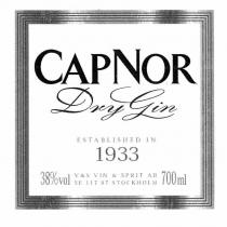 CAPNOR Dry Gin ESTABLISHED IN 1933 38%vol 700 ml V&S VIN & SPRIT AB SE 117 97 STOCKHOLM