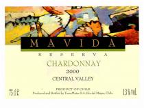 MAVIDA RESERVA CHARDONNAY 2000 CENTRAL VALLEY PRODUCT OF CHILE Produced and Bottled by TerraMater S.A., Isla del Maipo, Chile. 75 cl e 13% vol.