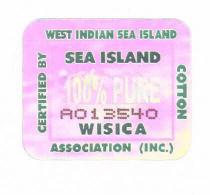 SEA ISLAND 100% PURE A01 3540 WISICA CERTIFIED BY WEST INDIAN SEA ISLAND COTTON ASSOCIATION (INC