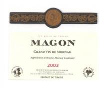 VIN ROUGE DE TUNISIE MAGON GRAND VIN DE MORNAG Appellation d'Origine Mornag Contrôlée 2003 PRODUIT DE TUNISIE