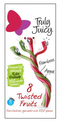 Truly Juicy Framboos Appel Natuurlijk gekleurd Echt Fruitsap 30% minder suikers 8 Tristed Fruits PER STUK 50kcal Fruitvlechten gemaakt met 100% passie