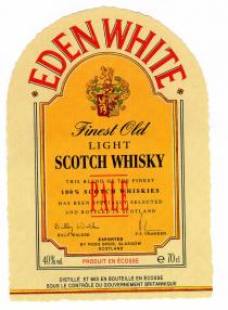 EDEN WHITE Finest Old LIGHT SCOTCH WHISKY PALE THIS BLEND OF THE FINEST 100% SCOTCH WHISKIES HAS BEEN SPECIALLY SELECTED AND BOTTLED IN SCOTLAND BILLY WALKER P-F. VRANKEN EXPORTED BY
