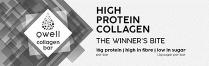 Qwell collagen bar HIGH PROTEIN COLLAGEN THE WINNER'S BITE 18g protein | high in fibre | low in sugar per bar 1.3g sugar per bar