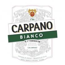 CARPANO BIANCO G.B. CARPANO TORINO ORIGINALE 1786 IL 1 VERMOUTH ANTICA RICETTA FONDATA IN TORINO - PRODOTTO D'ITALIA FRATELLI BRANCA DISTILLERIE - MILANO