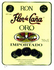 Flor de Caña ORO RON IMPORTADO 40% vol. 70 cl. COMPAÑIA LICORERA DE NICARAGUA S.A. PRODUCTO CENTROAMERICANO HECHO EN NICARAGUA GENUINAMENTE ENVEJECIDO