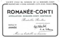 Société civile du domaine de la Romanée Conti propriétaire à Vosne Romanée (Côte d'or ) France ROMANÉE CONTI APPELLATION ROMANÉE CONTI CONTROLÉE BOUTEILLES RECOLTÉES