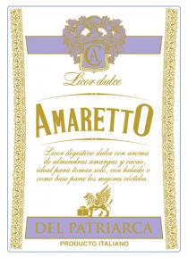 CA Licor dulce Amaretto del patriarca Producto italiano Licor digestivo dulce con aroma de almendras amargas y cacao, ideal para tomar solo, con helado o como base para los mejores cócteles