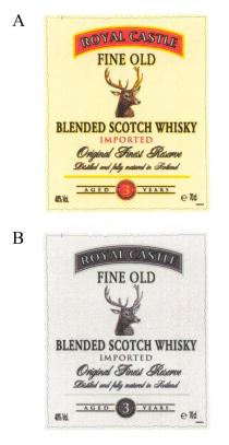 ROYAL CASTLE FINE OLD BLENDED SCOTCH WHISKY IMPORTED Original Finest Reserve Distilled and fully matured in Scotland AGED 3 YEARS 40% Vol. e 70cl