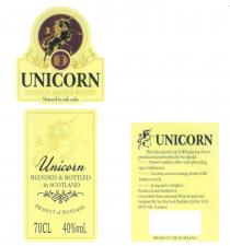 UNICORN BLENDED SCOTCH WHISKY Matured in oak casks Unicorn BLENDED & BOTTLE in SCOTLAND PRODUCT of SCOTLAND 70CL 40%vol. This blended Scotch Whisky has been produced and bottled in Scotland. Nose: Sweet vanilla toffee with pleasing spicy influence. Palate: Creamy and warming, fruity with butterscotch. Finish: Long and complex. Produced and Bottled for Gracefield (International) Wine & Spirit Ltd. Supplied By Ian Macleod Distillers Ltd Est. 1933 E