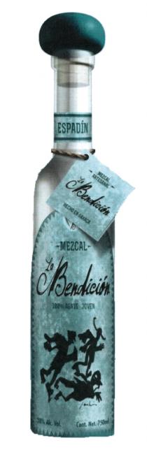 ESPADIN MEZCAL ARTESANAL La Bendicion HECHO EN OAXACA MEZCAL La Bendicion 100% AGAVE JOVEN 38% Ak Vol. Cont. Net. 750ml