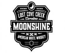 PRIME SHINE LOST COVE CREEK Carolina MOONSHINE XXX AMERICAN WHITE WHISKEY
