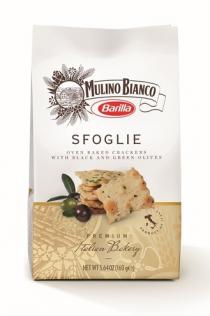 MULINO BIANCO Barilla SFOGLIE OVEN BAKED CRACKERS WITH BLACK AND GREEN OLIVES PREMIUM Italian Bakery NET WT 5.64OZ(160 ge) PRODUCT BY ITALY