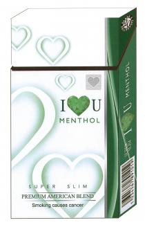 I U MENTHOL SUPER SLIM PREMIUM AMERICAN BLEND Smoking causes cancer 1 234567 891019 SUPER SLIM I U MENTHOL CLASS A CIGARETTES 20
