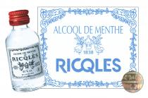 ALCOOL DE MENTIE DE RICQLES 80 % vol. BP 4 30700 UZES 8 MADE IN FRANCE ALCOOL DE MENTHE 1838 RICQLES RICQLES