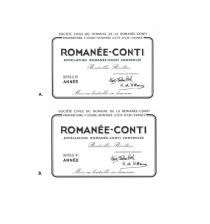 SOCIETE CIVILE DU DOMAINE DE LA ROMANEE-CONTI PROPRIETAIRE A VOSNE-ROMANEE (COTED-D'OR) FRANCE ROMANEE-CONTI APPELLATION ROMANEE-CONTI CONTROLEE Bouteilles Recoltees BOUTEILLE No ANNEE LES ASSCOIES-GERANTS BOUTEILEE Hears Fredenc Rxh A. d. Villains Mise en bouteille au domaine