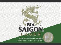 EST. BIA 1875 SAIGON LAGER GOLD MEDAL BREW PREMIUM QUALITY BEER FROM VIETNAM THE INTERNATIONAL BREWING AWARDS 2019