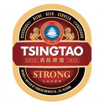 BIERE - BEER - CERVEZA TSINGTAO ESTD 1903 STRONG LAGER BREWED & BOTTLED BY TSINGTAO BREWERY CO., LTD. IN CHINA 青島啤酒