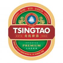 BIERE - BEER - CERVEZA TSINGTAO ESTD 1903 IMPORTED PREMIUM LAGER BREWED & BOTTLED BY TSINGTAO BREWERY CO., LTD. IN QINGDAO, CHINA 青島啤酒