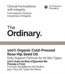 Clinical Formulations with Integrity. Formulations Cliniques Empreintes d'Integrite. UV UV Protective Packaging The Ordinary. 100% Organic Cold-Pressed Rose Hip Seed Oil Daily Support Formula for All Skin Types 100% Huile de Baie d'Eglantier Bio Pressee a Froid Formule Quotidienne de Soutien pour Tous les Types de Peaux