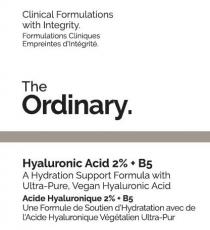 Clinical Formulations with Integrity. Formulations Cliniques Empreintes d'Integrite. The Ordinary. Hyaluronic Acid 2% + B5 A Hydration Support Formula with Ultra-Pure, Vegan Hyaluronic Acid Acide Hyaluronique 2% + B5 Une Formule de Soutien d'Hydratation avex de l'Acide Hyaluronique Vegetalien Ultra-Pur