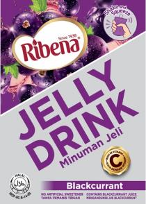 Shake and Squeeze Since 1938 Ribena JELLY DRINK Minuman Jeli RICH IN VITAMIN KAYA DENGAN VITAMIN C HALAL IDCP-HC-B-14-09 Blackcurrant NO ARTIFICIAL SWEETENER CONTAINS BLACKCURRANT JUICE TANPA PEMANIS TIRUAN MENGANDUNGI JUS BLACKCURRANT
