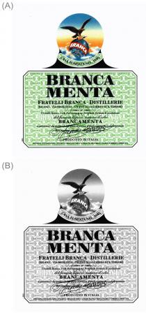 BRANCA CASA FONDATA NEL 1845 BRANCA MENTA FRATELLI BRANCA-DISTILLERIE MILANO-VIA BROLETTO-VICINO ALLA CHIESA DI S. TOMASO del famoso liqucre amaro d'erbe BRANCAMENTA PRODOTTO INITALIA