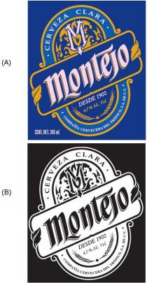 M Montejo CERVEZA CLARA COMPANIA CERVECERA DEL TROPICO, S.A. DE C.V. DESDE 1900 4,5% Alc. Vol. CONT.NET. 340ml