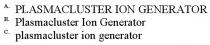 PLASMACLUSTER ION GENERATOR Plasmacluster Ion Generator plasmacluster ion generator