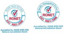 RONET ISO 9001:2008 Quality Management System Accredited by : ANAB - ANSI - ASQ National Accreditation Board מערכת ניהול איכות