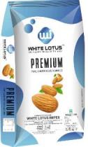 WHITE LOTUS PREMIUM PURE AND NUTRITIOUS ALMONDS OF WLI IN BLUE COLOURED HEXAGON