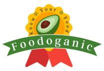 FOODOGANIC ALONG WITH KNOW YOUR FOOD AND DESIGN REPRESENTING FRUIT, ENCAPSULATED WITHIN A DESIGN OF CERTIFICATE SYMBOL