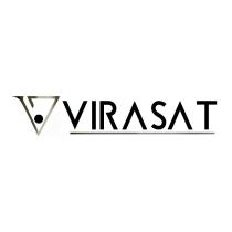 VIRASAT written in a stylized manner with an artistic representation of the letter V