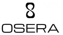 Mark consisting of coined word OSERA in stylized text centered below an abstract hourglass design