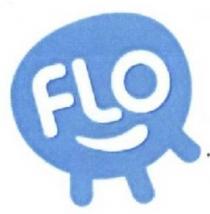 FLO blue backround with white colour leters