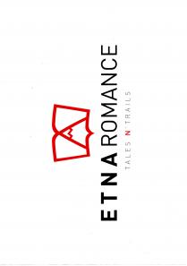 Etna Romance - Su fondo bianco figura geometrica disegnata con linee rosse come di un libro aperto nelle pagine centrali Etna Romance - Su fondo bianco figura geometrica disegnata con linee rosse come di un libro aperto nelle pagine centrali a cavallo delle quali un triangolo isoscele con all interno della punta una W. Sotto con caratteri neri, la scritta ETNA ROMANCE con la parola Etna in neretto. Nel rigo successivo la frase TALES N TRAILS in maiuscolo di colore nero con la lettera N invece in rosso come la figura geometrica di sopra Etna Romance - Su fondo bianco figura geometrica disegnata con linee rosse come di un libro aperto nelle pagine centrali