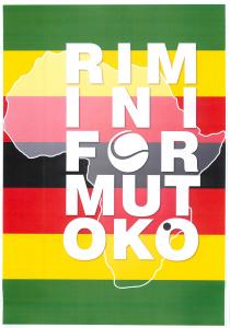 RIMINI FOR MUTOKO Il marchio consiste in una raffigurazione rettangolare con sette strisce orizzontali di eguale dimensione colorate simmetricamente dall alto in RIMINI FOR MUTOKO marchio consiste in una raffigurazione rettangolare con sette strisce orizzontali di eguale dimensione colorate simmetricamente dall alto in basso di verde, giallo, rosso, nero, rosso, giallo, verde. Sopra, in bianco, campeggia stilizzata la carta geografica dell Africa. Sovrapposta essa una scritta in cinque righe RIMINI FOR MUTOKO. La O di for ha la stilizzazione di una pallina da tennis mentre la ultima O di Mutoko ha un cerchietto nero in alto a sinistra. RIMINI FOR MUTOKOIl marchio consiste in una raffigurazione rettangolare con sette strisce orizzontali di eguale dimensione colorate simmetricamente dall alto in