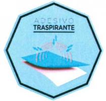 ADESIVO TRASPIRANTE, Il marchio consiste in un ottagono base azzurro opaco con bordino nero all interno del quale è presente la ADESIVO TRASPIRANTE, marchio consiste in un ottagono base azzurro opaco con bordino nero all interno del quale è presente la scritta disposta su due righe: ADESIVO con carattere Gotham Thin e TRASPIRANTE con carattere Gotham Medium. Al di sotto della scritta ADESIVO TRASPIRANTE troviamo raffigurati due tessuti stilizzati di colore azzurro e rosa sovrapposti a simulare l accoppiatura tra loro. Sovrapposto al primo tessuto sono presenti 4 semicerchi rossi interrotti da delle frecce azzurre disposte dall interno verso l esterno del tessuto e viceversa come per rendere l idea di uno scambio di aria tra interno ed esterno del tessuto, traspirante per l appunto. ADESIVO TRASPIRANTE, Il marchio consiste in un ottagono base azzurro opaco con bordino nero all interno del quale è presente la