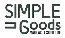 IL LOGO E COMPOSTO DA UNA SCRITTA POSTA SU DUE RIGHE, UN PAYOFF ED UN IDEOGRAMMA. LA SCRITTA SIMPLE GOODS, LOGO E COMPOSTO DA UNA SCRITTA POSTA SU DUE RIGHE, UN PAYOFF ED UN IDEOGRAMMA. LA SCRITTA SIMPLE GOODS, CHE SIGNIFICA COSE SEMPLICI E IN STAMPATELLO MODIFICATO CON M ALLARGATA E G MODIFICATA CON STANGHETTA INTERNA INCLINATA A 45 . IL PAYOFF MADE AS IT SHOULD BE, CHE SIGNIFICA FATTO COME SI DOVREBBE, POSIZIONATO SOTTO LA PAROLA GOODS E IN STAMPATELLO MODIFICATO DI MINORI DIMENSIONI. L IDEOGRAMMA, POSIZIONATO AL DI SOTTO DELLE LETTERE SI E LA STILIZZAZIONE DI UN GEROGLIFICO EBRAICO CHE STA PER FORZA E CONSAPEVOLEZZA. IL LOGO E COMPOSTO DA UNA SCRITTA POSTA SU DUE RIGHE, UN PAYOFF ED UN IDEOGRAMMA. LA SCRITTA SIMPLE GOODS
