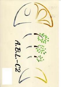A.B.L. - C2 - Rettangolo contenente una figura rappresentante una lisca di pesce stilizzata di colore giallo, verde, viola e A.B.L. - C2 - Rettangolo contenente una figura rappresentante una lisca di pesce stilizzata di colore giallo, verde, viola e marrone, con la scritta A.B.L. - C2 di colore nero A.B.L. - C2 - Rettangolo contenente una figura rappresentante una lisca di pesce stilizzata di colore giallo, verde, viola e