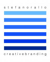 logo consta di sei strisce della stessa dimensione disposte in orizzontale, distanziate tra loro simmetricamente, in gradazione cromatica crescente, logo consta di sei strisce della stessa dimensione disposte in orizzontale, distanziate tra loro simmetricamente, in gradazione cromatica crescente, sui toni del blu. In alto è riportata la scritta stefanorallo mentre in basso creativebranding entrambi in Helvetica Light, nero, 5 mm In mezzo alle due scritte, le sei strisce innanzi indicate secondo la seguente cromatura I RIGA DALL ALTO : C 63,53 M 25,27 Y 0 K 0 2 RIGA: C 78,82 M 47,84 Y 0 K 0 3 RIGA: C 84,71 M 54,9 Y 0 K 0 4 RIGA: C 91,37 M 62,35 Y 0 K 0 5 RIGA: C 98,43 M 70,98 Y 6,27 K 0 6 RIGA: C 100 M 76,08 Y 30,2 K 16,47 Il logo consta di sei strisce della stessa dimensione disposte in orizzontale, distanziate tra loro simmetricamente, in gradazione cromatica crescente