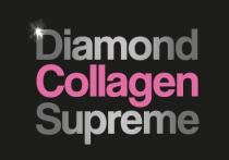 Un impronta nella quale compare la dicitura DIAMOND COLLAGEN SUPREME su sfondo nero, dove tutte le parole sono realizzate in caratteri Un impronta nella quale compare la dicitura DIAMOND COLLAGEN SUPREME su sfondo nero, dove tutte le parole sono realizzate in caratteri stampatello; di colore rosa per COLLAGEN e di colore grigio sfumato per le altre due parole. Sulla lettera iniziale D di Diamond appare disegno di una luce bianca scintillante. Un impronta nella quale compare la dicitura DIAMOND COLLAGEN SUPREME su sfondo nero, dove tutte le parole sono realizzate in caratteri