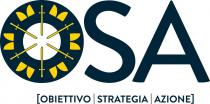OSA OBIETTIVO - STRATEGIA - AZIONE Marchio figurativo contenente elementi verbali, riproducibile in qualsiasi colore o combinazione di colore, OSA OBIETTIVO - STRATEGIA - AZIONE Marchio figurativo contenente elementi verbali, riproducibile in qualsiasi colore o combinazione di colore, come da figura allegata. marchio è costituito dalla denominazione OSA, composta da lettere stilizzate in carattere stampato maiuscolo, di colore blu. La lettera O è caratterizzata graficamente dal disegno stilizzato di sei spade, di colore giallo convergenti verso il centro, intervallate da segni grafici di colore giallo riprodotte all interno della spessa circonferenza della lettera O . Al di sotto della denominazione OSA sono riprodotte le parole OBIETTIVO, STRATEGIA e AZIONE, contenute all interno di due parentesi quadre, composte da lettere stilizzate in carattere stampato maiuscolo, di colore blu, di dimensioni minori rispetto alla denominazione OSA, suddivise ognuna da una tratto verticale. OSA OBIETTIVO - STRATEGIA - AZIONE Marchio figurativo contenente elementi verbali, riproducibile in qualsiasi colore o combinazione di colore