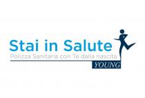 La scritta Stai in Salute seguita da un omino stilizzato. Più sotto la scritta Polizza Sanitaria con te dalla nascita . La scritta Stai in Salute seguita da un omino stilizzato. Più sotto la scritta Polizza Sanitaria con te dalla nascita . Più sotto ancora la scritta Young La scritta Stai in Salute seguita da un omino stilizzato. Più sotto la scritta Polizza Sanitaria con te dalla nascita .