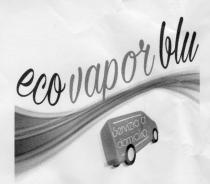 IL MARCHIO CONSISTE NELLA DENOMINAZIONE ECO VAPOR BLU. NELLA PARTE INFERIORE DELLA SCRITTA VI E UN ONDA SINUSOIDALE. SOTTO L ONDA MARCHIO CONSISTE NELLA DENOMINAZIONE ECO VAPOR BLU. NELLA PARTE INFERIORE DELLA SCRITTA VI E UN ONDA SINUSOIDALE. SOTTO L ONDA E POSIZIANATO UN FURGONE CON LA SCRITTA SERVIZIO A DOMICILIO. IL MARCHIO CONSISTE NELLA DENOMINAZIONE ECO VAPOR BLU. NELLA PARTE INFERIORE DELLA SCRITTA VI E UN ONDA SINUSOIDALE. SOTTO L ONDA
