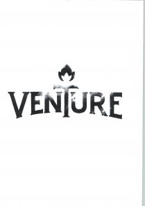 VENTURE. Logo composto da un carattere con grazie di tipo transizionale con, su di esso, un marchio che raffigura, in VENTURE. Logo composto da un carattere con grazie di tipo transizionale con, su di esso, un marchio che raffigura, in maniera sintetizzata, una fiamma per generare un effetto di luce ottenuto rimuovendo porzioni di logo per simulare l irradiazione luminosa della fiamma. Le lettere del logo sono deformate, creano una struttura a ponte e la lettera T di Venture, centrale nell insieme, si erge al di fuori dei margini superiori facendo da base per la fiamma, simulando la figura di una torcia. VENTURE. Logo composto da un carattere con grazie di tipo transizionale con, su di esso, un marchio che raffigura, in