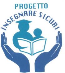 PROGETTO INSEGNARE SICURI nella parte superiore del marchio, su sfondo bianco, e riportata al centro la parola PROGETTO di colore PROGETTO INSEGNARE SICURI nella parte superiore del marchio, su sfondo bianco, e riportata al centro la parola PROGETTO di colore verde acqua in maiuscolo, al di sotto della stessa e indicata la dicitura semicircolare INSEGNARE SICURI di colore blu in maiuscolo. Nella parte inferiore del marchio sono raffigurate due mani di colore blu con palmo rivolto verso l alto che racchiudono in segno di protezione un uomo che indossa un tocco accademico e un bambino, entrambi stilizzati di colore verde acqua, le due figure condividono un libro aperto con i bordi, sempre di colore verde acqua. PROGETTO INSEGNARE SICURI nella parte superiore del marchio, su sfondo bianco, e riportata al centro la parola PROGETTO di colore