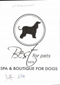 BEST FOR PETS SPA - SPA BOUTIQUE FOR DOGS - IL LOGO E RAPPRESNTATO DA UN CERCHIO CON PUNTINI BEST FOR PETS SPA - SPA BOUTIQUE FOR DOGS - LOGO E RAPPRESNTATO DA UN CERCHIO CON PUNTINI CHE RICORDANO DELLE BOLLE, TUTTE UGUALI, AL CENTRO DELLO STESSO CERCHIO IN NERO C E UN CANE DISEGNATO STILIZZATO. LA SCRITTA BEST FOR PETS SPA E FORMATA DA TRE FONT DIFFERENTI DOVE SPICCA BEST INIZIALE, A PRIMA VISTA. LA SCIRTTA SPA BOUTIQUE FOR DOGS UTILIZZA LO STESSO FONT ED E DESCRITTIVA DELL ATTIVA SVOLTA BEST FOR PETS SPA - SPA BOUTIQUE FOR DOGS - IL LOGO E RAPPRESNTATO DA UN CERCHIO CON PUNTINI
